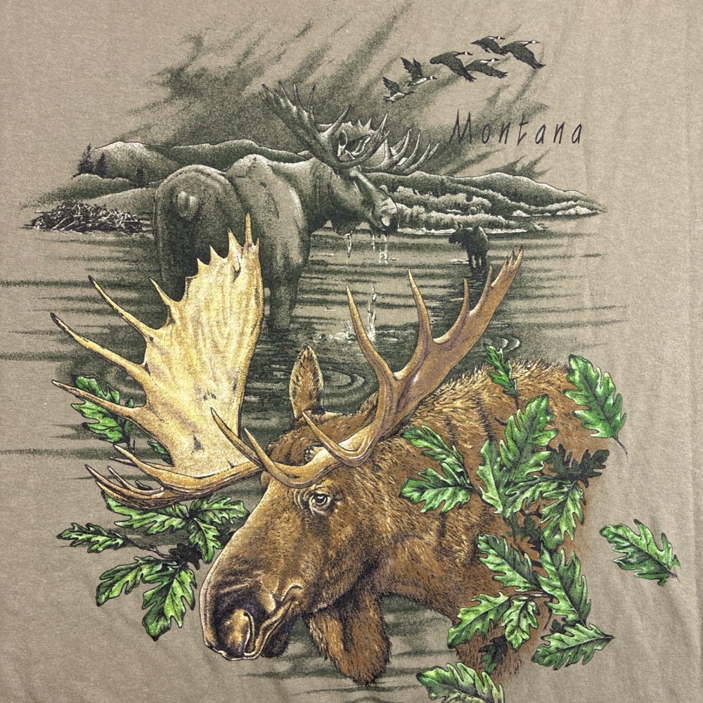 Vintage Montana Moose Tultex T-Shirt Mens XL Green San Segal Graphic - Picture 3 of 10